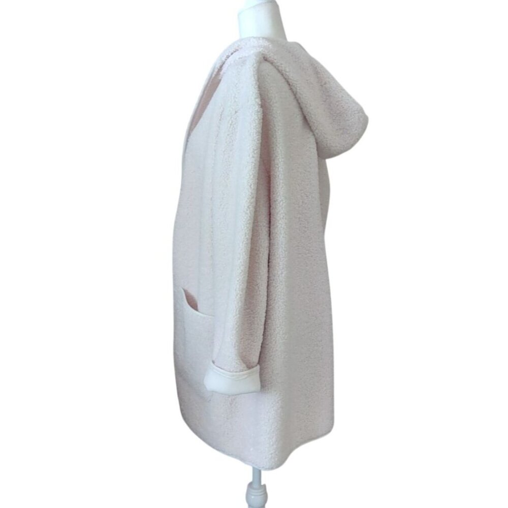 Joie Women's 2X Open-Front Sherpa Hooded Cardigan Jacket Pockets Cream Cozy Warm - Picture 4 of 12